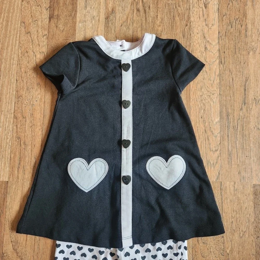 Little Me Toddler Girls Black White Heart Tunic and Leggings 2 Piece Set 24M 552